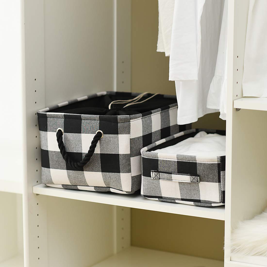 INough - Cestas de Navidad vacías para regalos de Navidad, cesta de regalo baja, bolsas plegables de regalo de Navidad, cubos de almacenamiento de juguetes a cuadros para niños, bebé, oficina