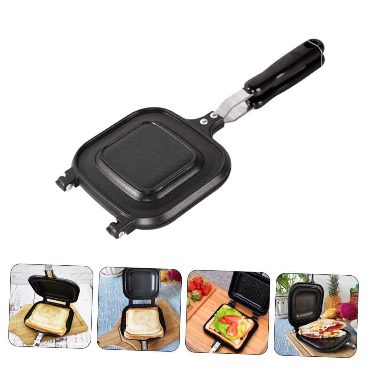 Anneome - Sartén de sándwiches para hornear antiadherentes, tostador de hierro doble, sándwichera, sartén para cocina, sartén para pan, sándwiches, sartén para cocina, sartén para sándwiches