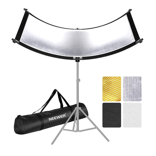 NEEWER Clamshell Difusor Reflector de Luz con Bolsa de Transporte,39”×18”/100x45cm Reflector de Iluminación Curvo para Estudio de Video y Fotografía, Negro/Blanco/Dorado/Plateado (Soporte no Incluido)