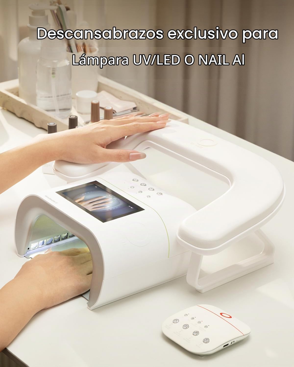 Reposabrazos para Manicura O NAIL Blanco Grande en Forma de U para Técnicos de Uñas