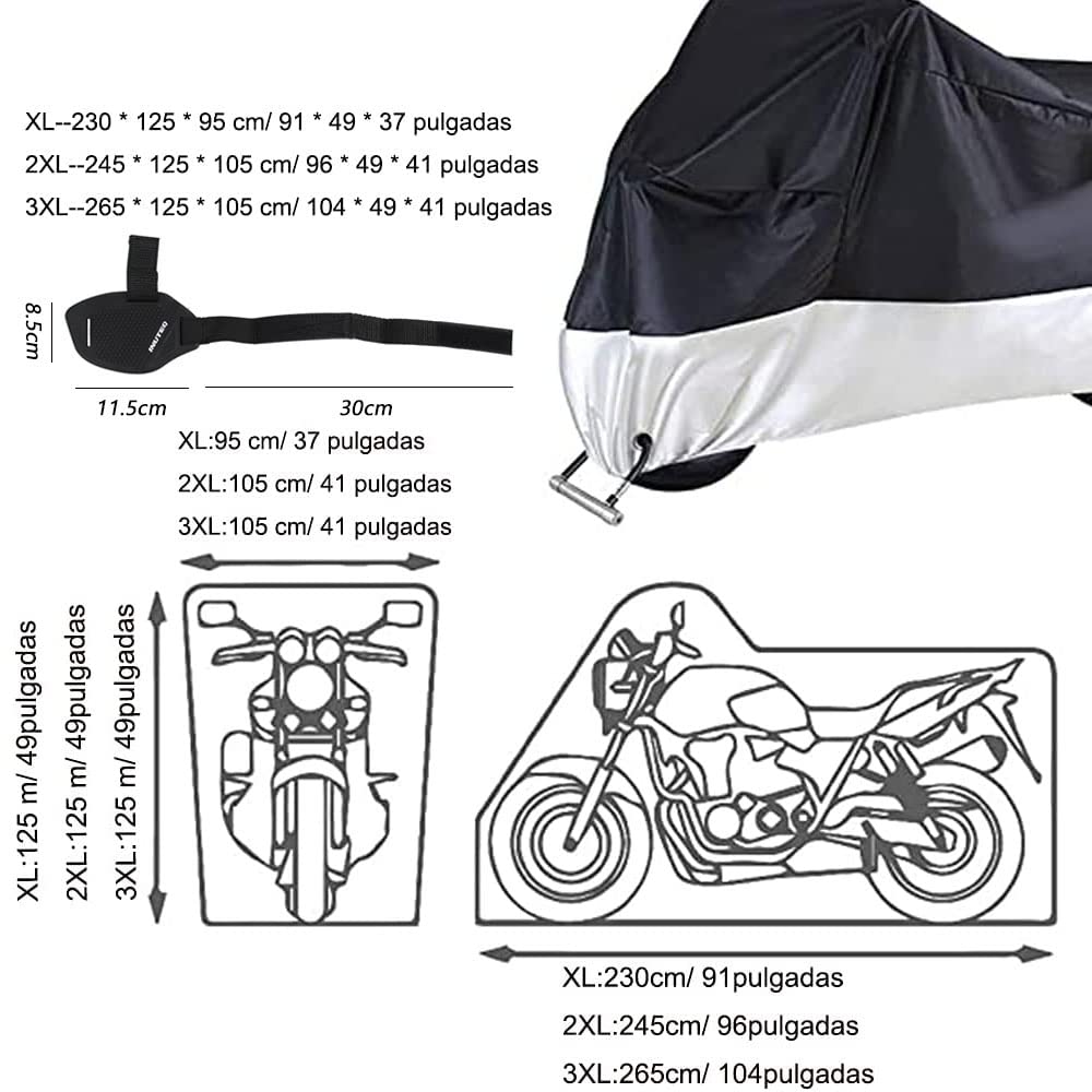 Jiula Funda para Moto Set Cubierta de la Motocicleta - Funda para Moto Set Impermeable, con Accesorios de Cambio de Marchas para Zapatos, 230 x 125 x 95 CM (XL,Plata+Cambio de Marchas para Zapatos)