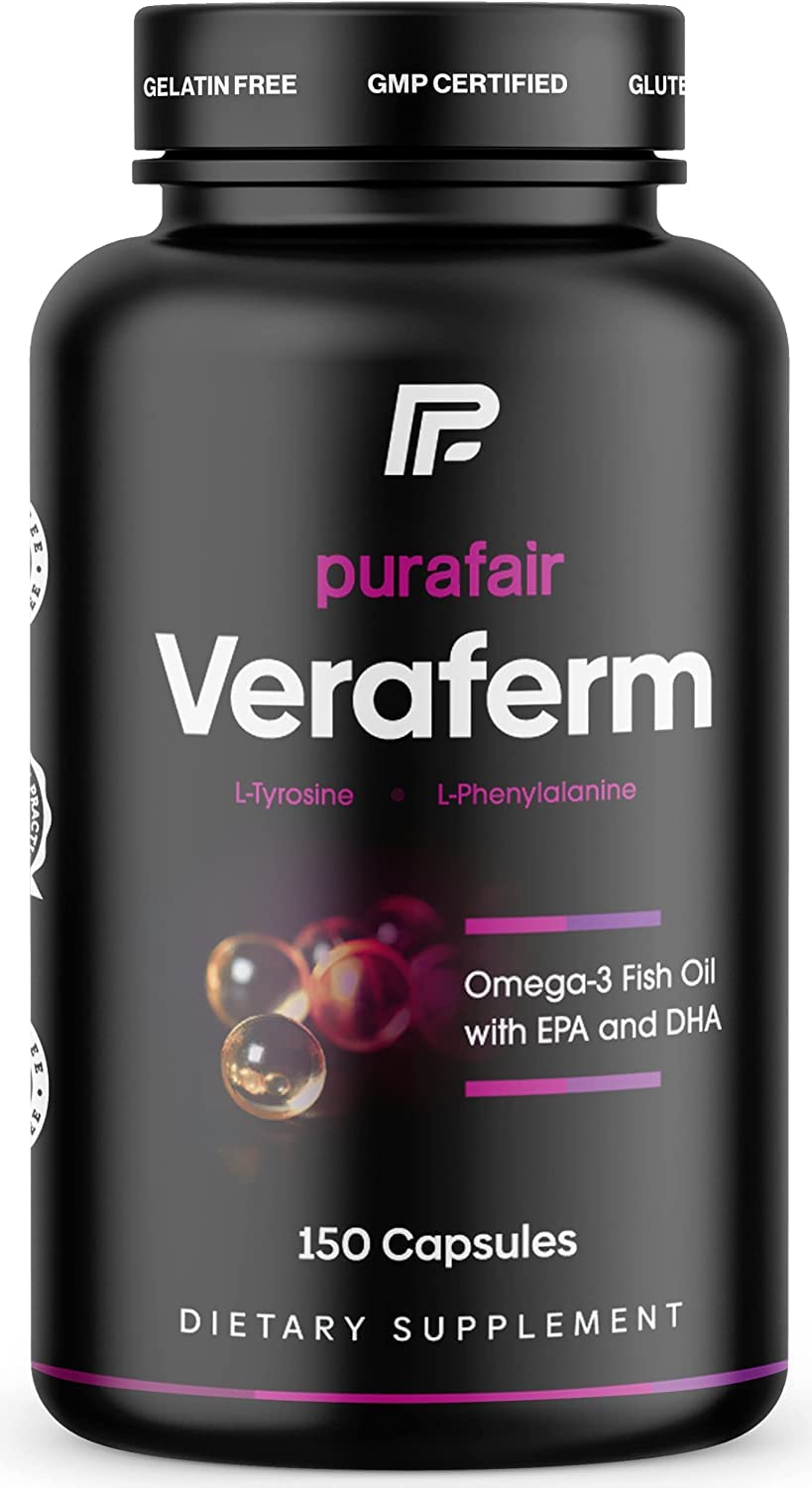 purafair Nomuk Veraferm for Vitiligo Treatment - Improve Skin Pigmentation by Getting Rid of White Spots on Skin - These Vitiligo Pills Include: Omega 3, Phenylalanine, Tyrosine, Copper, Vitamin D & B6-150 Capsules