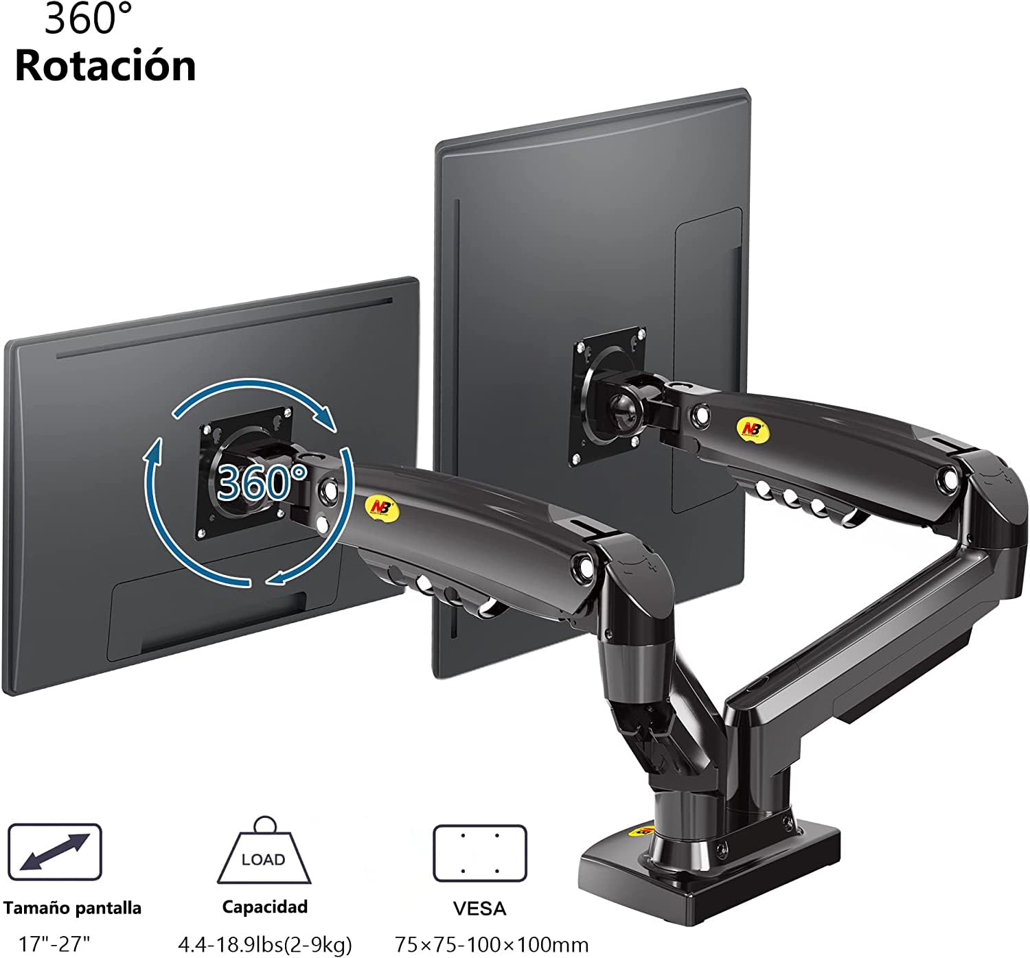 Soporte Hidráulico MORNWELL Negro para Monitor de 17 a 27 Pulgadas Ergonómico con Movimiento Completo