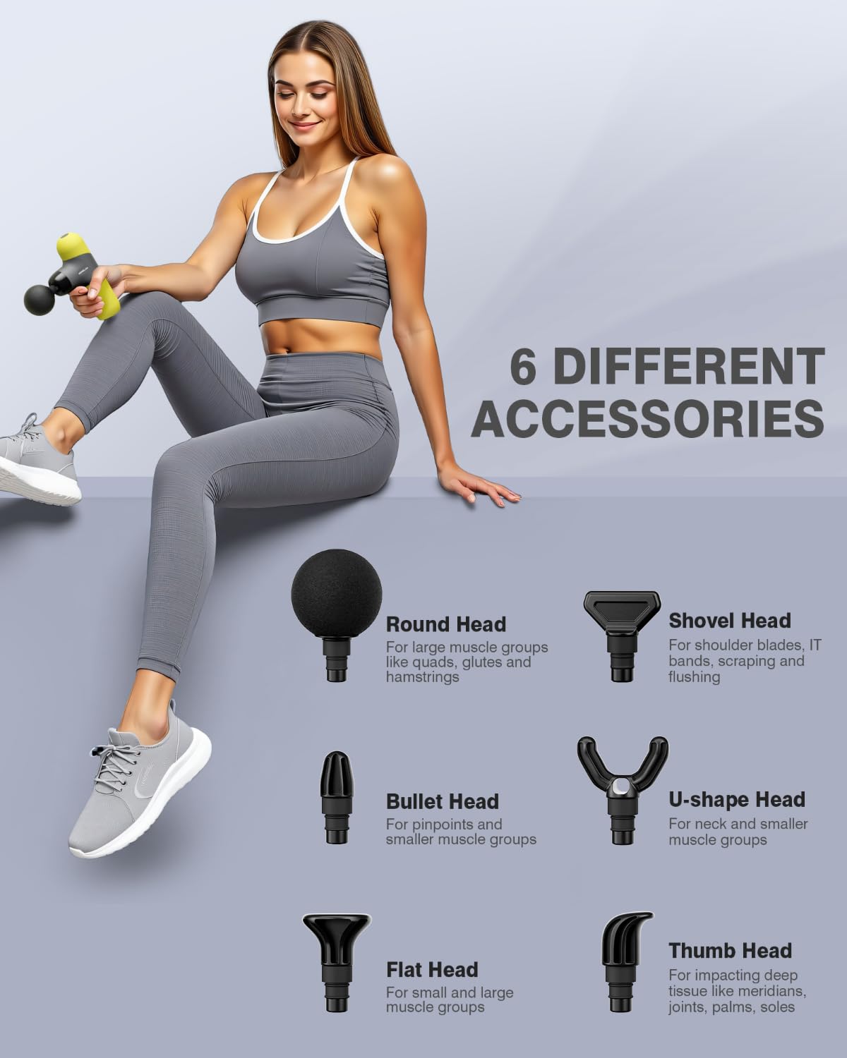 Morelax Mini Pistola De Masaje Portátil De Percusión Muscular De Tejido Profundo, Masajeador Deportivo Eléctrico De Mano Con 6 Cabezales De Masaje Y 4 Velocidades, El Mejor Regalo.