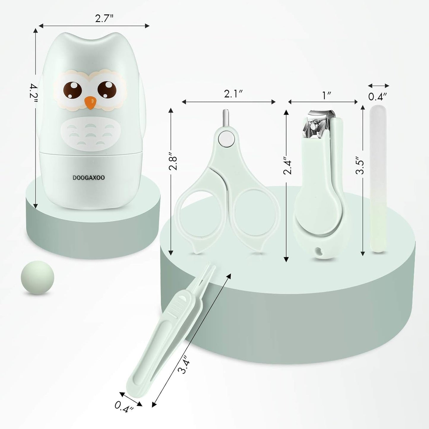 DOOGAXOO Kit de cortaúñas para bebé, 4 en 1, set de cuidado de uñas para bebé, con lima de uñas, tijeras y pinzas, kit de manicura para bebé y pedicura para recién nacido, niños, búho verde