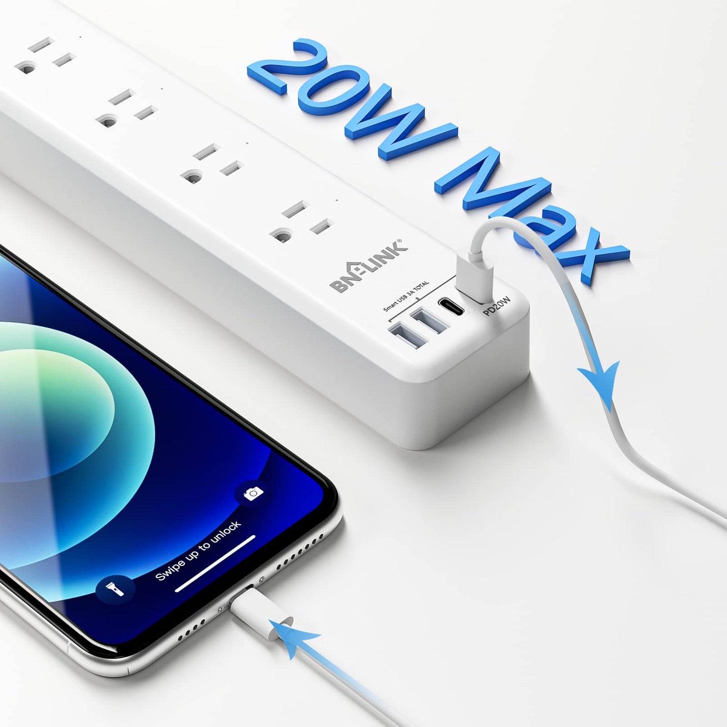 BN LINK Smart Plug Power Strip, protector de sobretensiones con 6 tomas inteligentes controladas individualmente, 4 USB (incl. 20 W USB-C), compatible con Alexa y Google Home