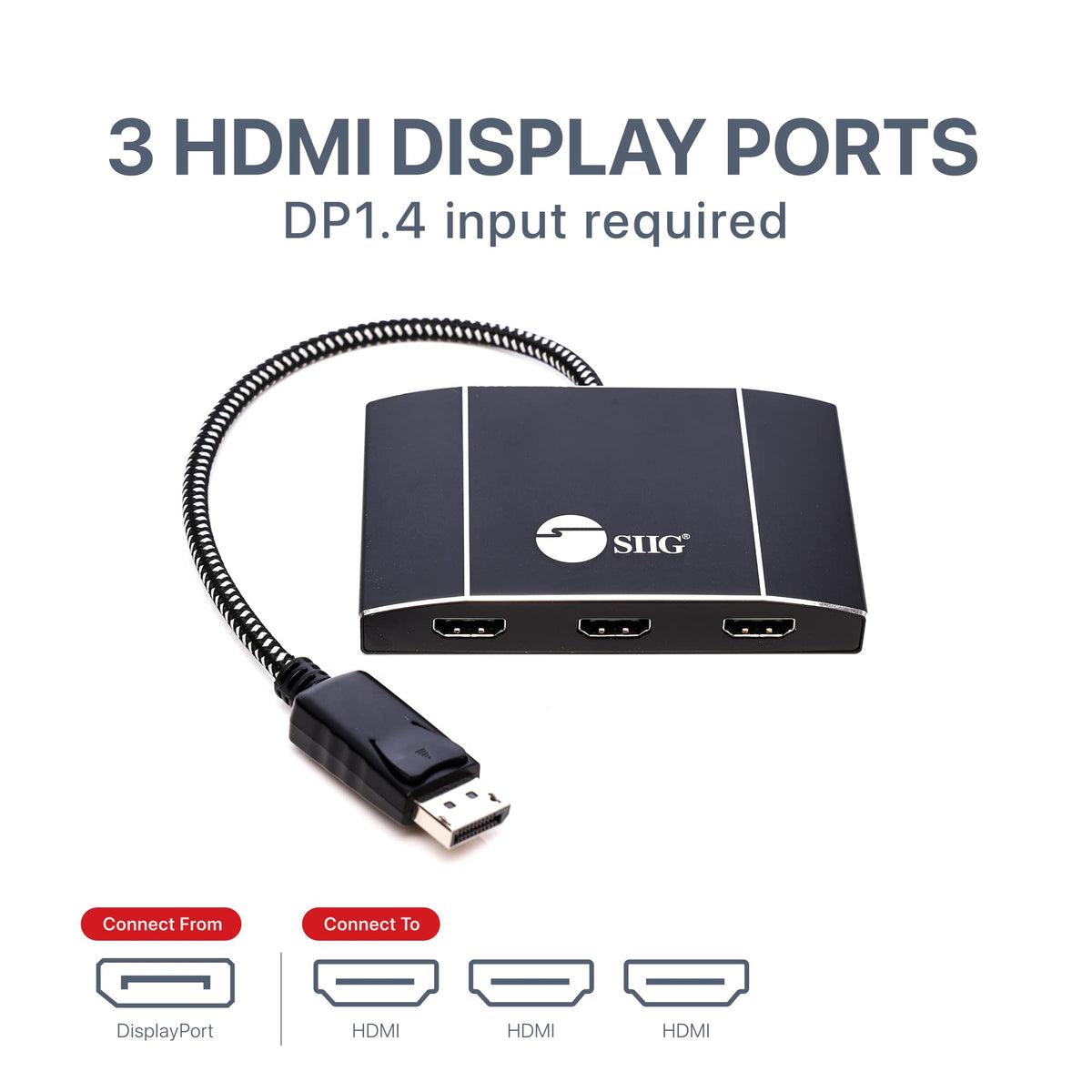 Hub MST DisplayPort a HDMI SIIG 3 Puertos 4K para PC Windows y Portátiles