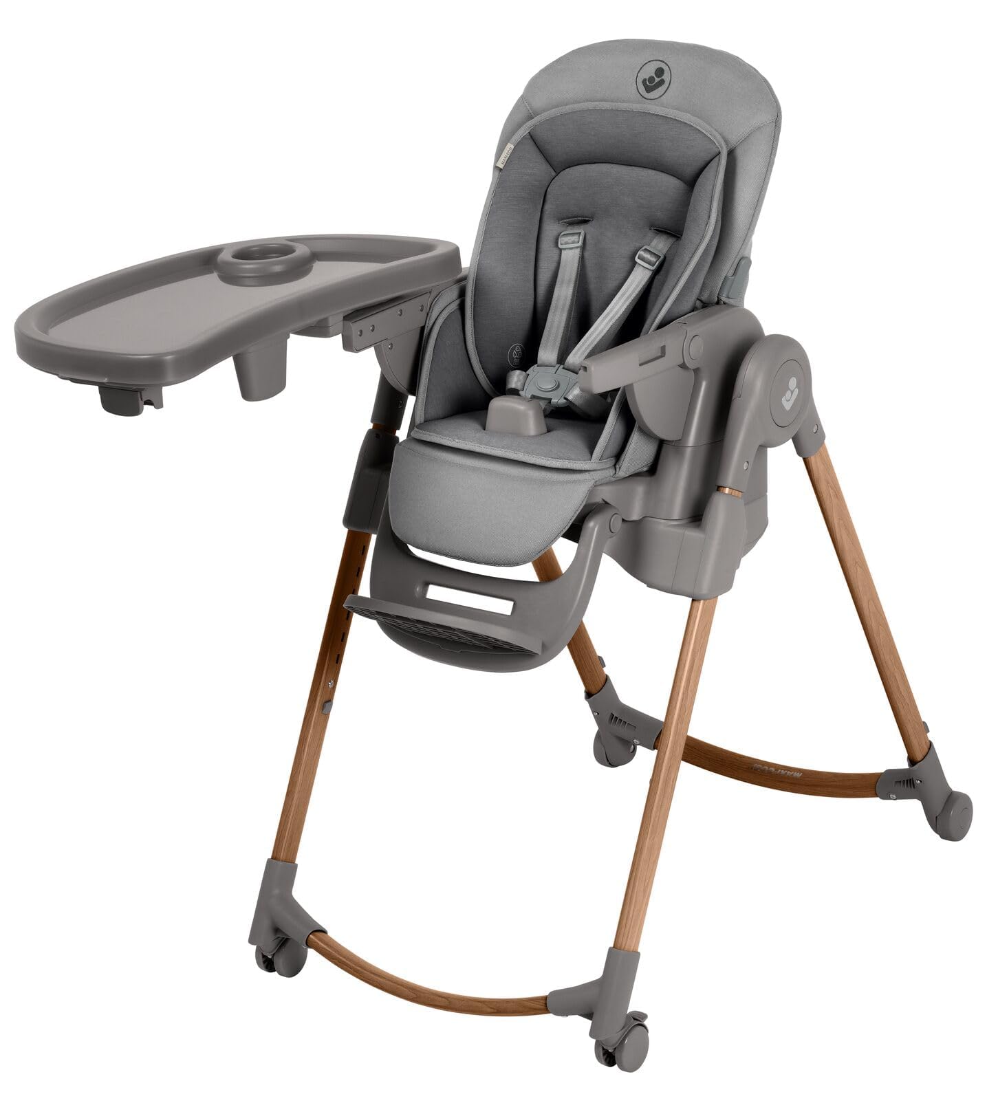 Maxi-Cosi Minla Plus - Trona para bebé de 0 a 14 años, 0 a 60 kg, con bandejas giratorias con una mano, 4 ruedas, 9 alturas, 5 posiciones de inclinación, plegable, compacta, elegante grafito