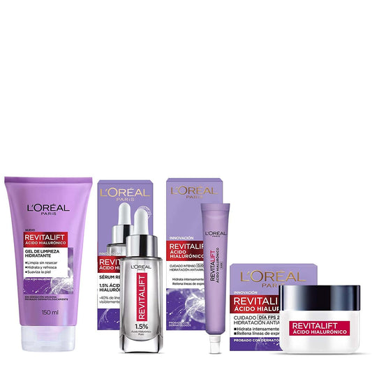 L'Oréal Paris Kit Revitalift Ácido Hialurónico: Serum Facial, Crema de Día, Crema de Ojos y Gel de Limpieza