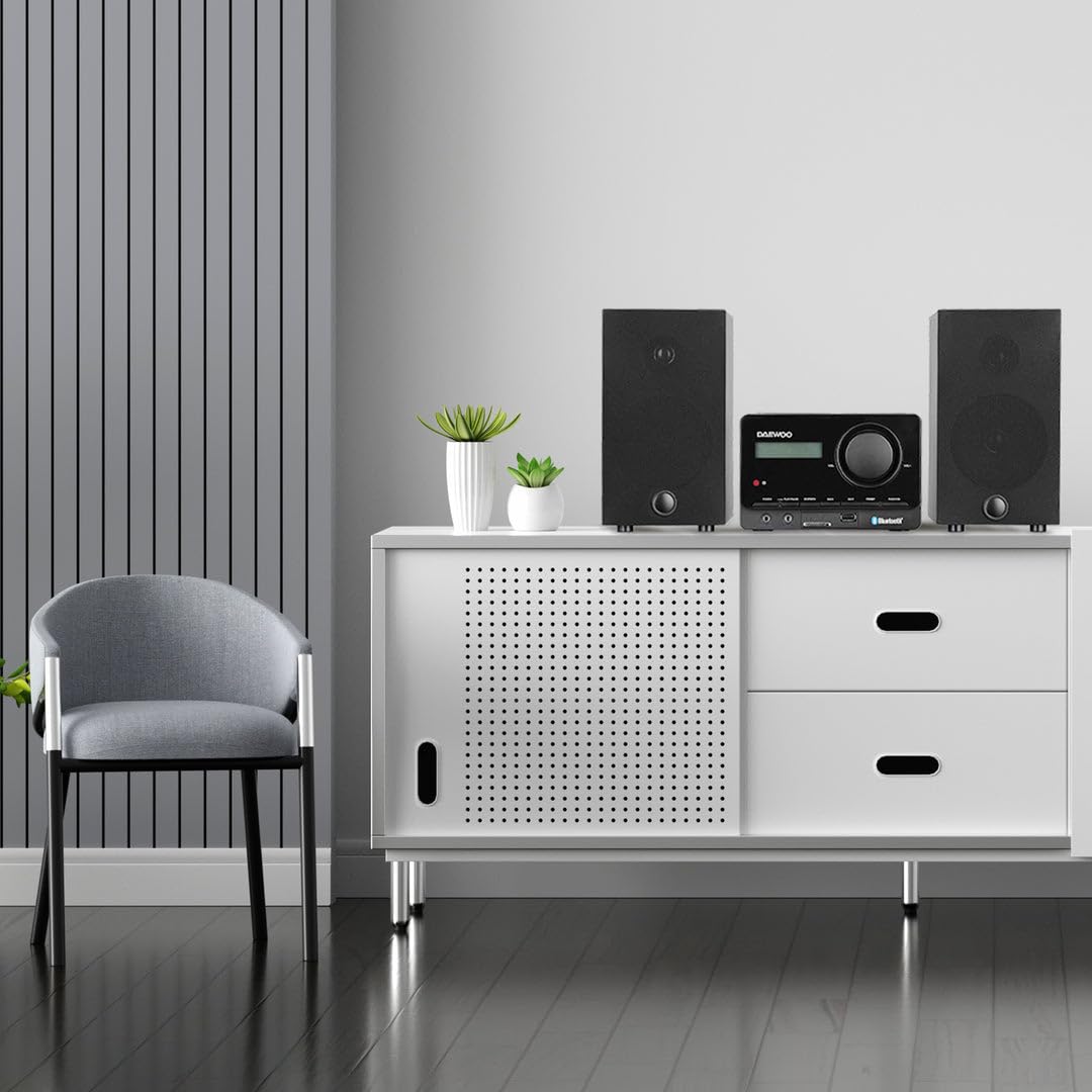 Select Sound Daewoo Mini Componente 2 Altavoces de 5W, Bluetooth, Radio estéreo FM, Reproductor CD´s, USB, SD, Incluye Control Remoto.