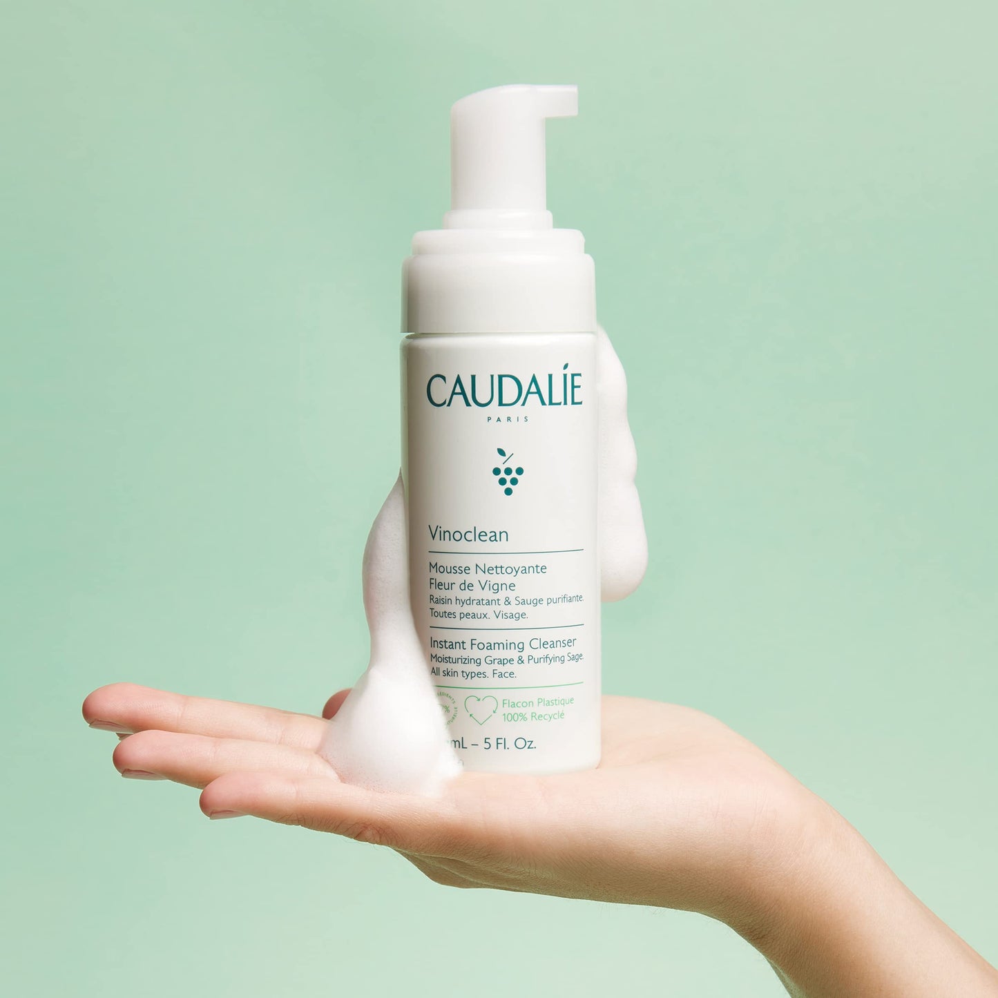 Caudalie Vinoclean Espuma Facial Limpiadora, Limpiador Diario que Limpia, Suaviza y Reduce las Rojeces - 150 mL