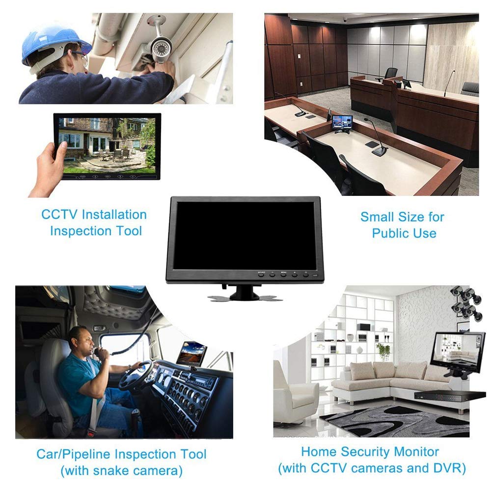 Hikity 10.1 Inch TFT LCD Monitor, HD 1024X600 Resolution BNC/AVI / VGA/HDMI Input, Compatible With PC, DVD, TV, Surveillance Camera