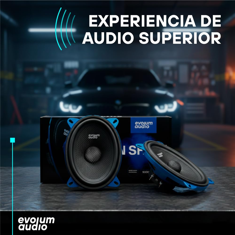 Evolum Audio - Kit Bocinas Medio Rango - Sonido Claro y Potente - Cono de Papel de Titanio - Potencia RMS de 100 W - Materiales de Calidad - Fácil Instalación - Modelo Open Show (4x6 in)