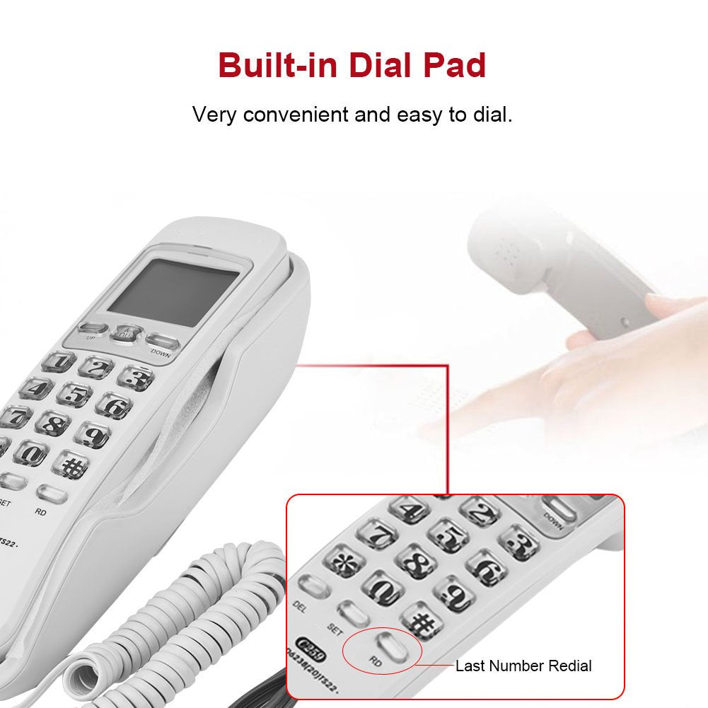 ASHATA Teléfono Fijo de Pared con Pantalla de Llamadas, Protección contra Rayos, Función de Búsqueda, Extensión de Línea