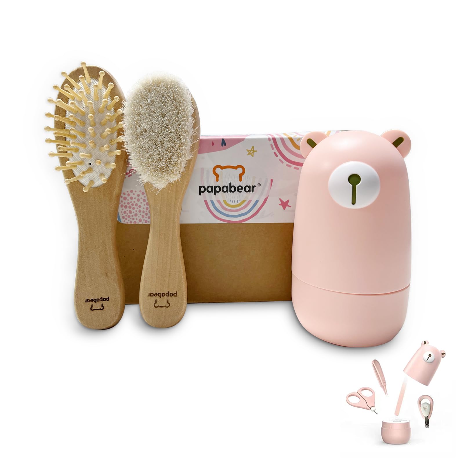 PaPaBear|6 en 1 cortauñas para bebé con bonito estuche, kit de cortaúñas para bebé manicura y pedicura, regalo para recién nacidos y niños (oso amarillo)