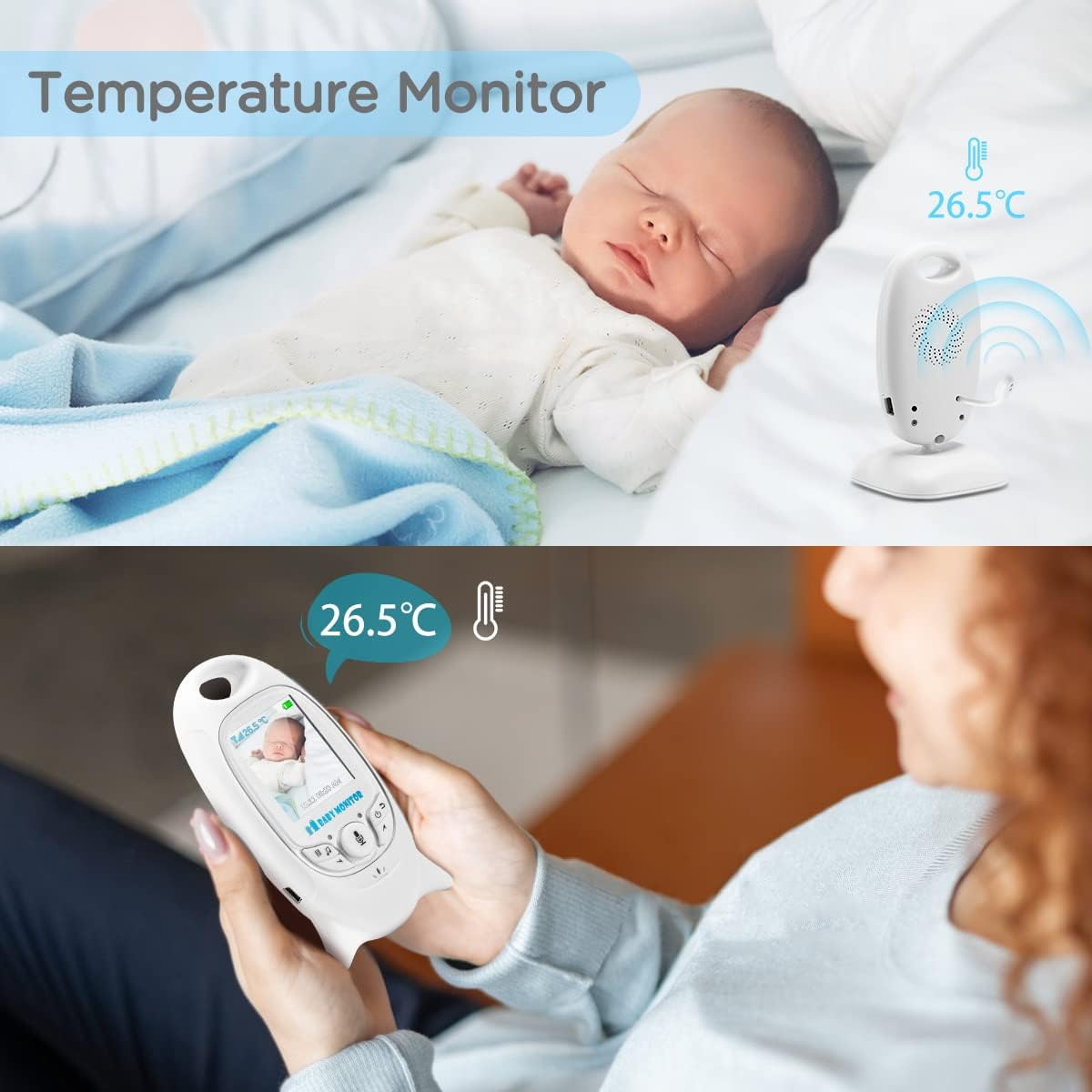 Monitor de Bebé TKMARS Blanco con Cámara y Audio sin WiFi para Nuevas Mamás