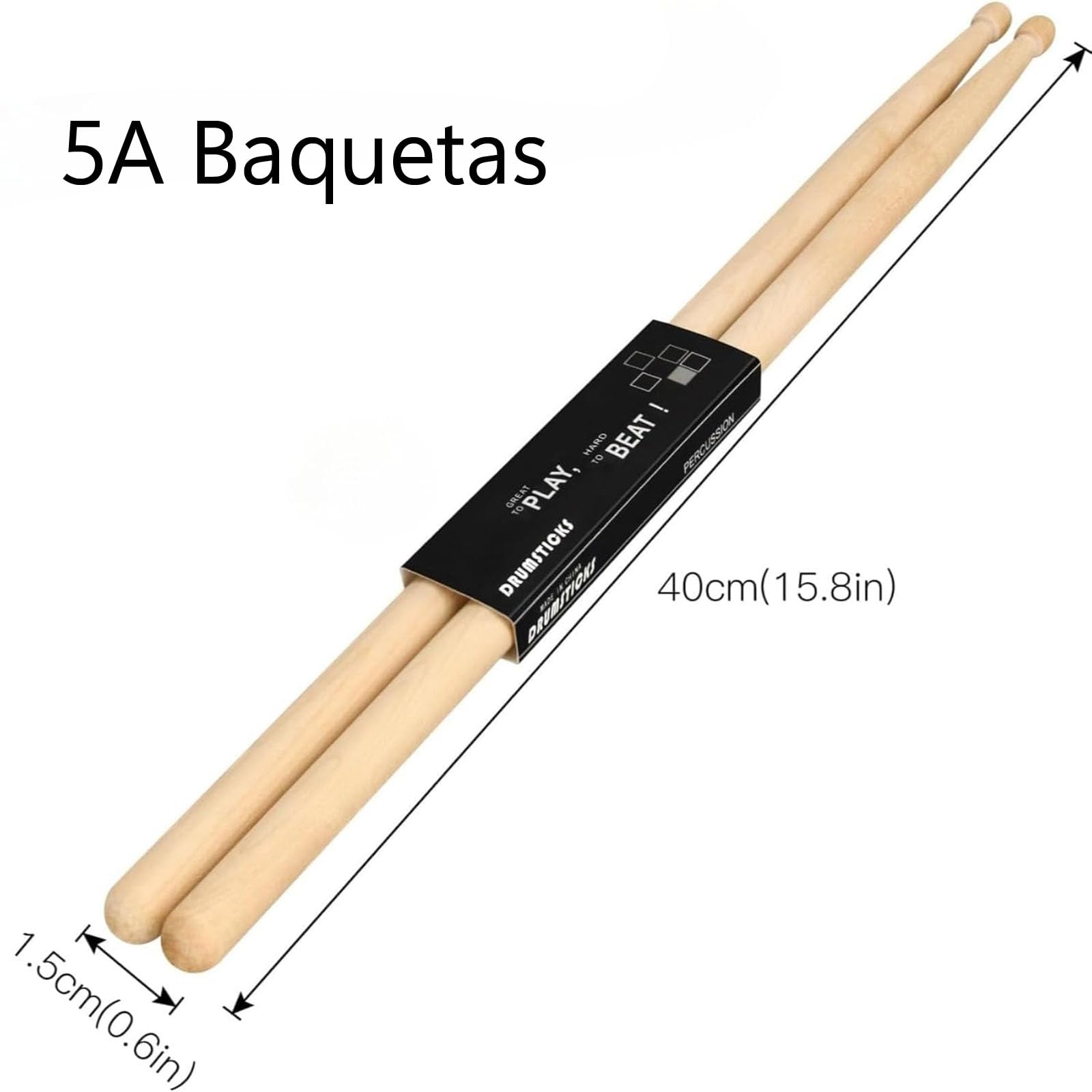 Baquetas 5A para Bateria,Baquetas Profesionales, Baquetas Antideslizantes para Batería Eléctrica, Baquetas de Bateria Para Niños Adultos Principiantes, 2 Pairs Drum Sticks (5A)