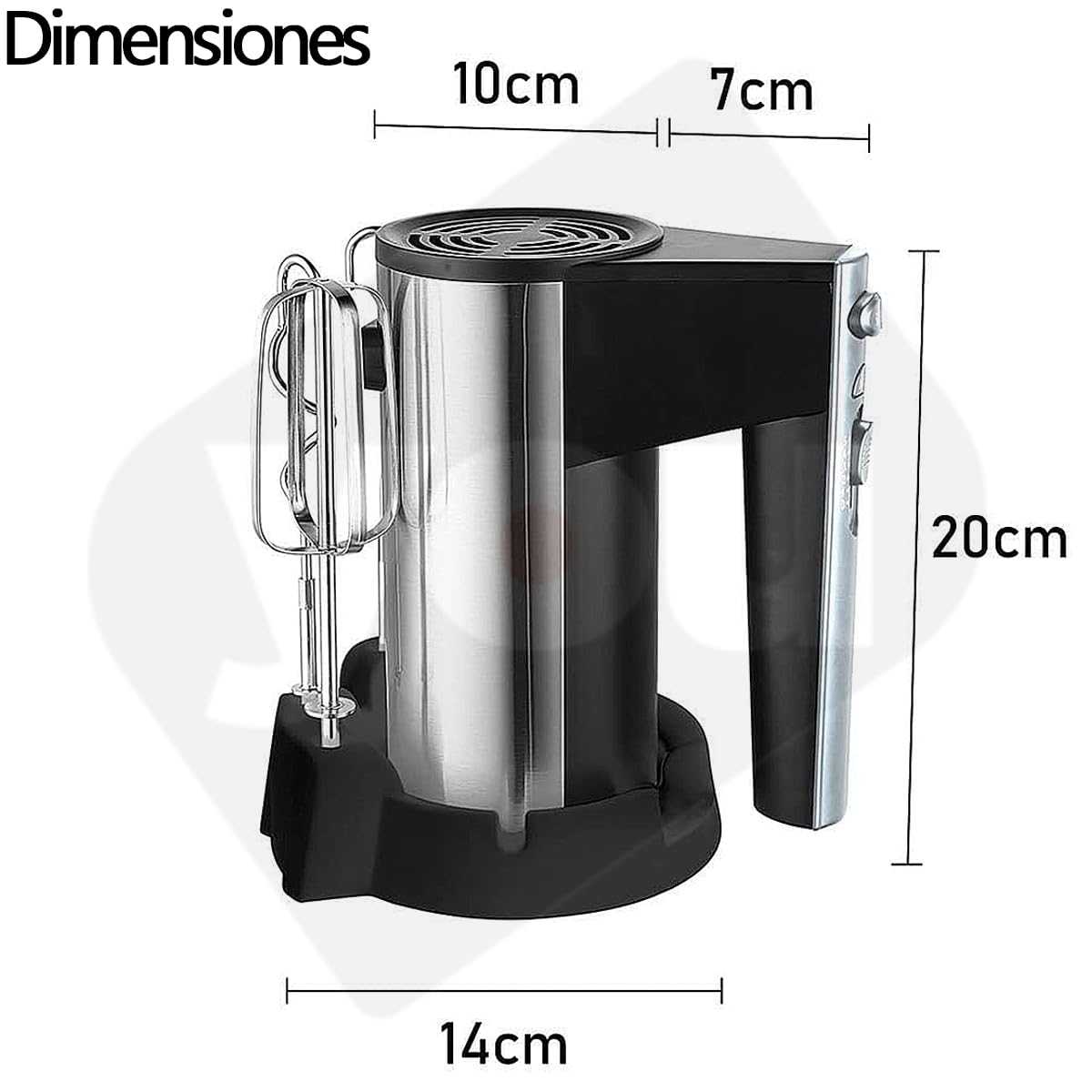Batidora De Mano Electrica 5 Velocidades 800w Funcion Turbo Cilindrica Con base y Accesorios