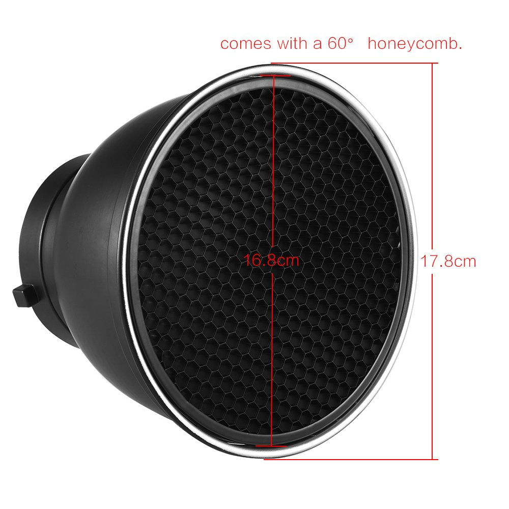 Andoer – 17,8 cm Reflector estándar Difusor Lámpara de techo, Plato con 60 ° Rejilla de panal para Bowens Studio Flash estroboscópico luz Speedlite