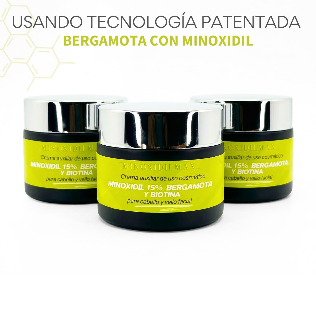 Set de Cremas Minoxidilmax Bergamota, Biotina, Auxiliar Crecimiento Cabello y Barba