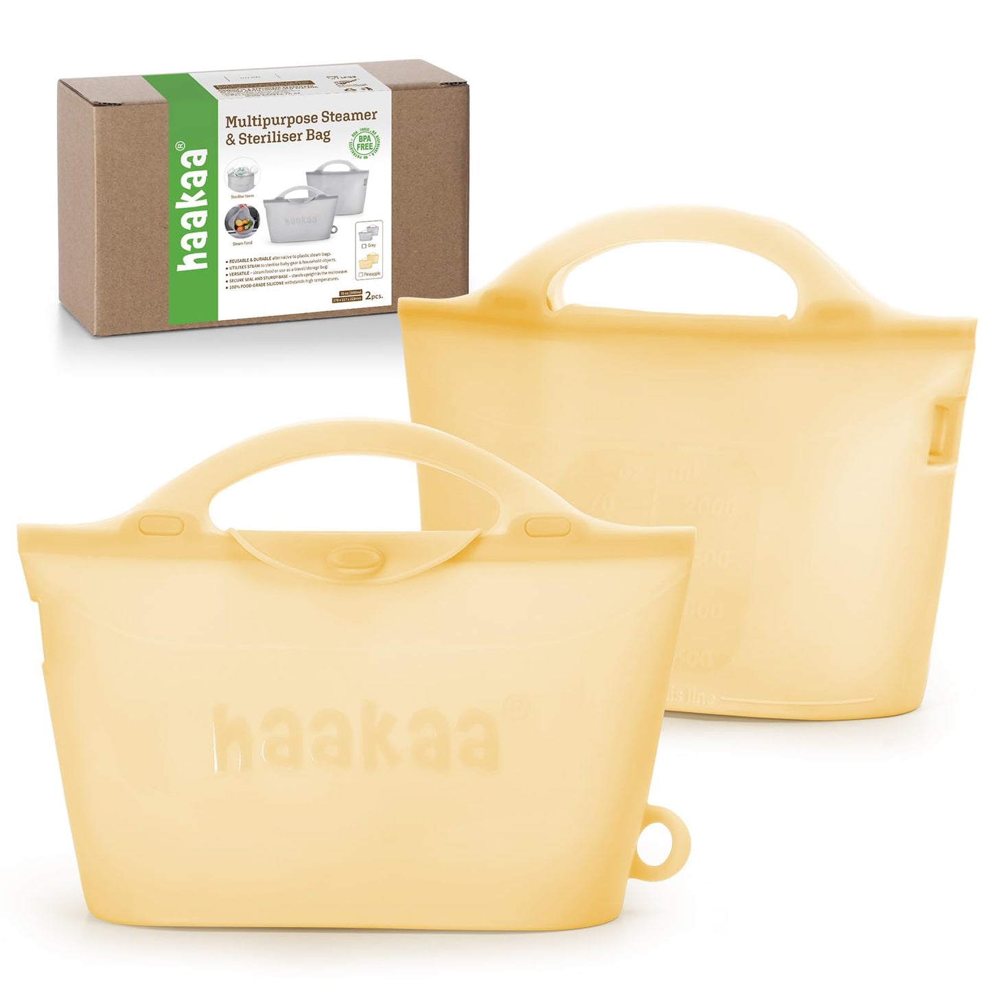 Bolsa reutilizable de gran capacidad de 2000ml/70oz para esterilizar y vaporizar al microondas Haakaa de silicona, para biberones, accesorios de extractor de leche/chupetes/mordedores, ideal para el