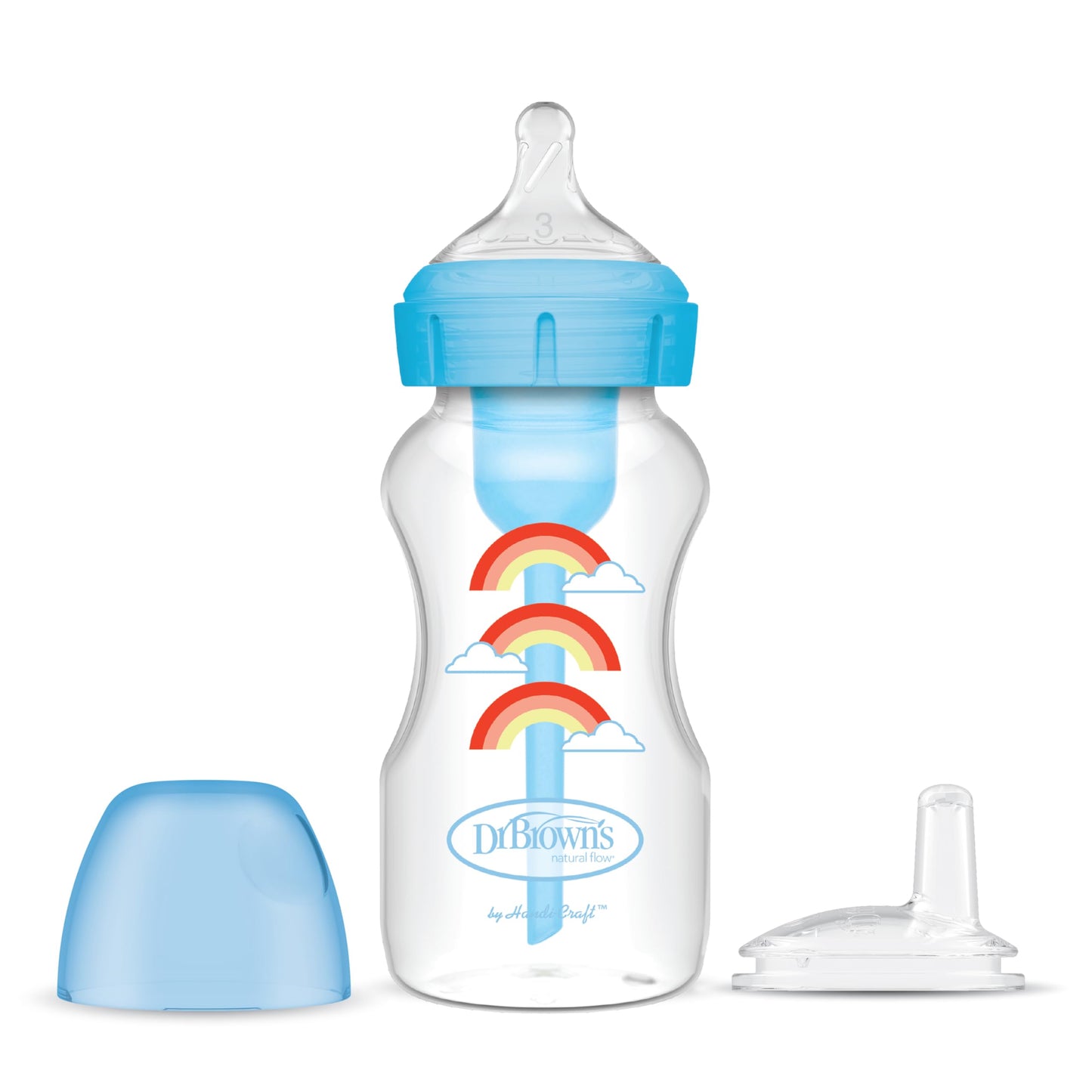 Dr. Brown's Natural Flow Options+ Kit de Transición 2 en 1 del Biberón al Vasito, Azul (Blue), 270 ml