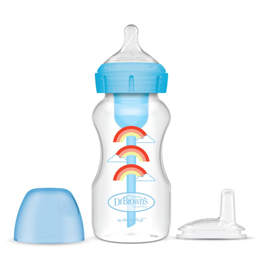 Dr. Brown's Natural Flow Options+ Kit de Transición 2 en 1 del Biberón al Vasito, Azul (Blue), 270 ml