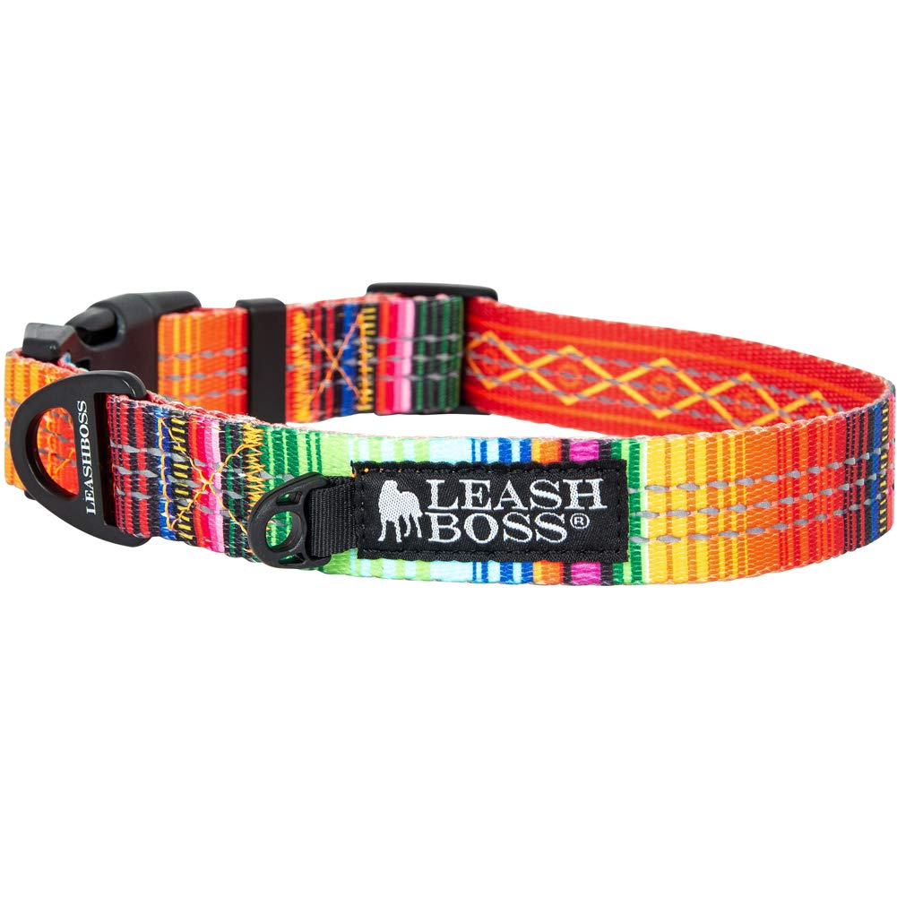 Collar de perro reflectante con patrón de Leashboss, colección de patrones, collar colorido para perro con triple reflexión para perros pequeños, medianos y grandes (cuello mediano de 34 a 49 cm x 2,5 cm de ancho, patrón de manta)