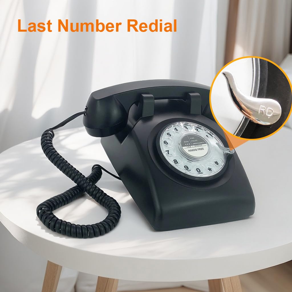 TelPal - Teléfono retro de una sola línea con cable de computadora, esfera giratoria clásica, estilo clásico, manos libres, teléfono fijo para el hogar/oficina/hotel, teléfonos antiguos para personas