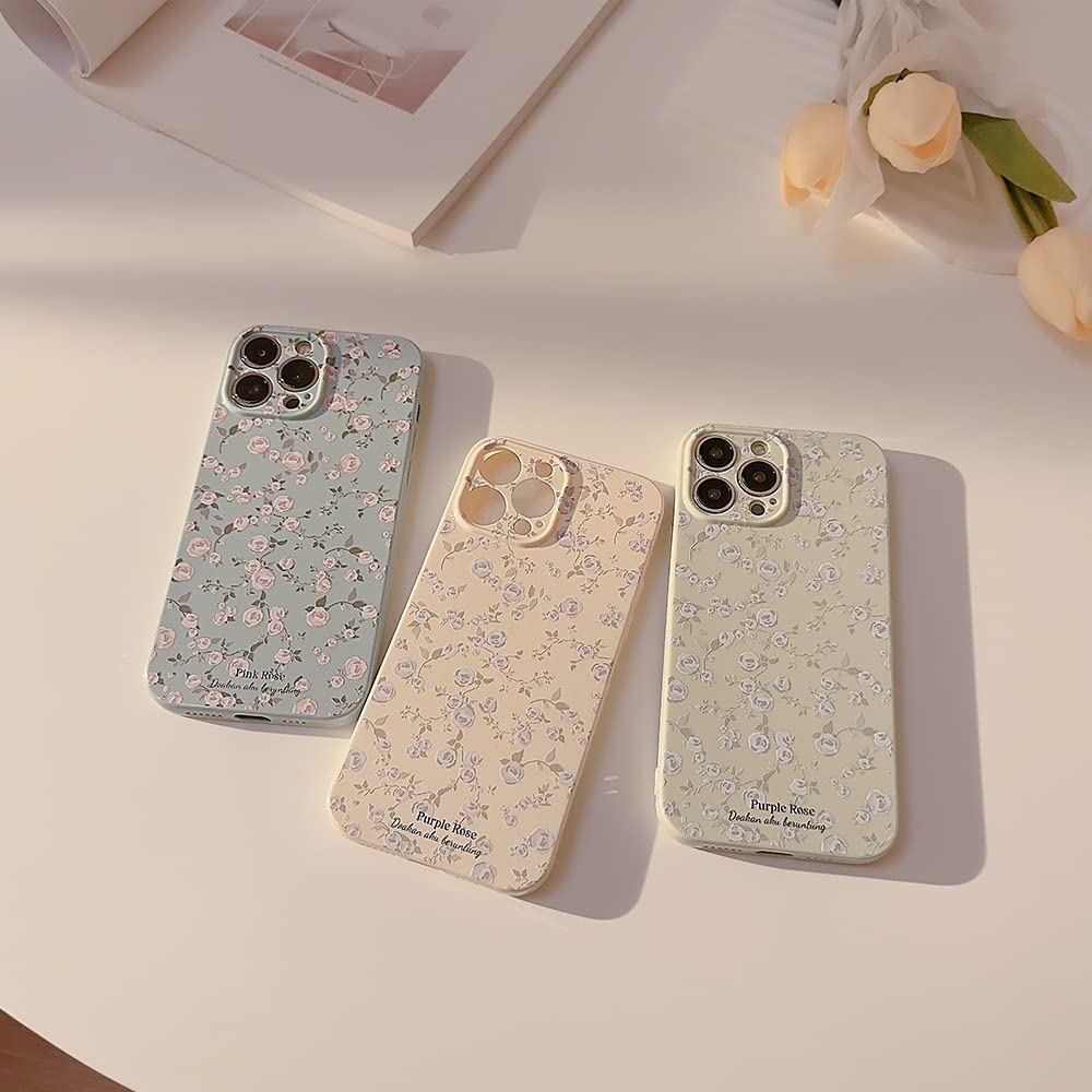 Ownest Funda Compatible con iPhone 14 (6.1"), Floral Rosa Flor Patrón Lindo Diseño para Mujeres Chicas, Moda Delgado Suave Flexible de Goma TPU Funda para iPhone 14 - Blanco