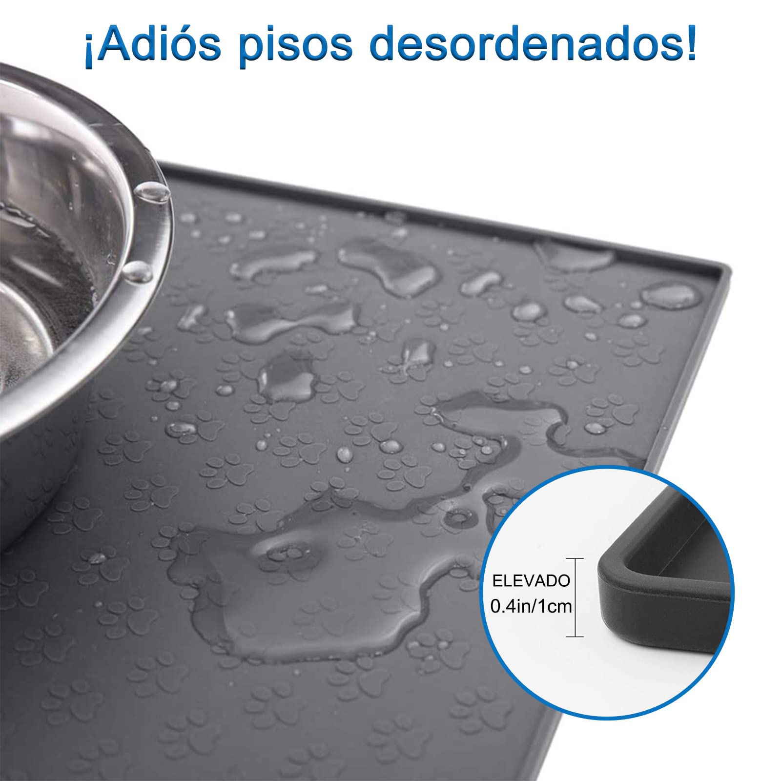 Tapete de Silicona CONTAERAS Gris Antidesbordamiento para Mascotas Pequeñas, Medianas y Grandes