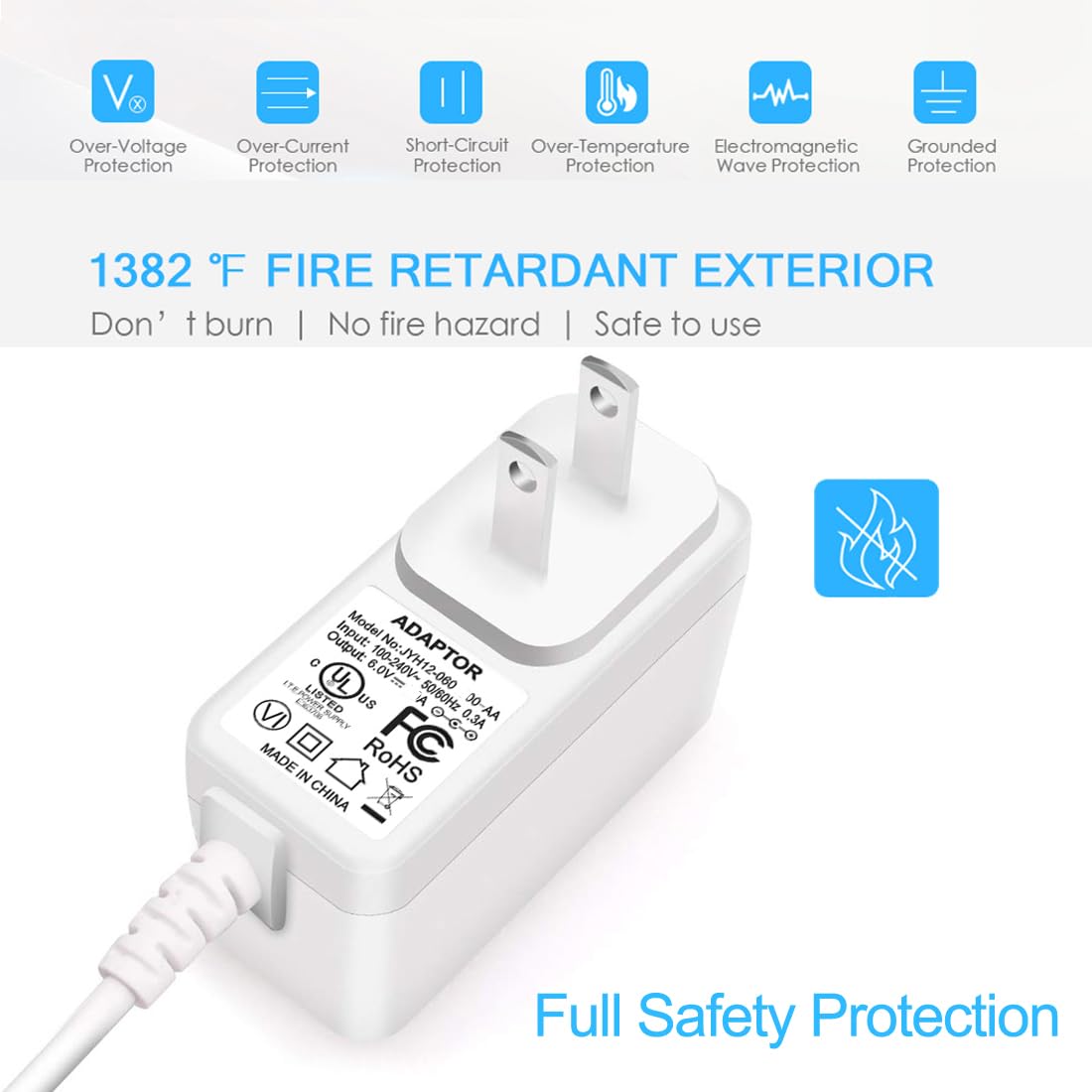 Cable de alimentación para cargador de monitor de bebé VTech: 6 V USA UL Listed Adapter Compatible con DM221 DM221-2 DM223 DM251 (unidades para padres y bebés) DM111 DM112 DM222 DM271 (solo unidad