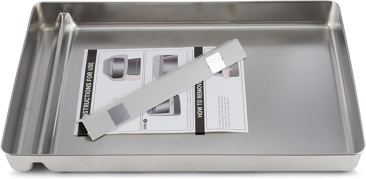Bandeja de arena reutilizable de acero inoxidable compatible con caja de arena para gatos autolimpiable sin cucharas, nunca absorbe olor, manchas o óxido (bandeja de arena de acero inoxidable)