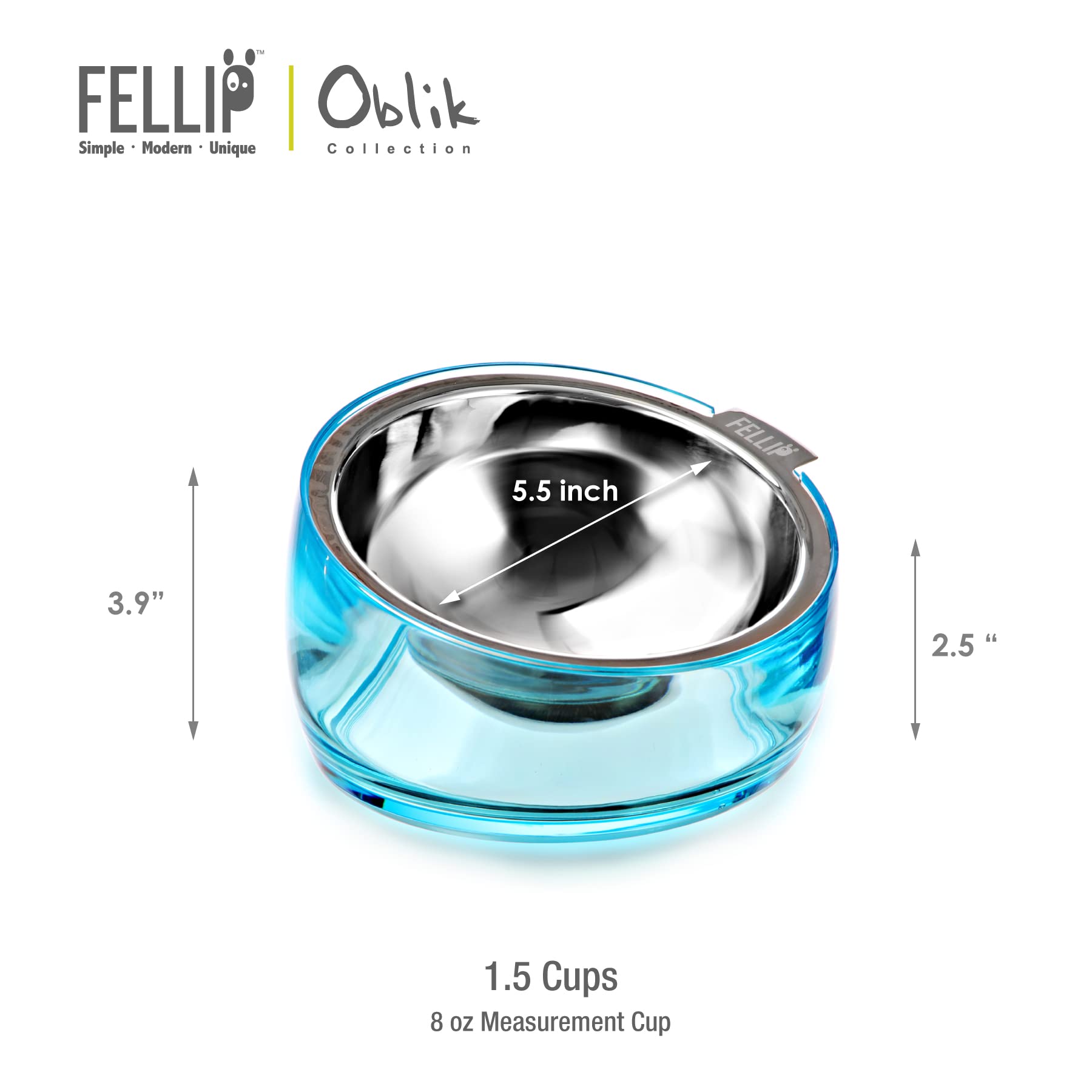 Felli Cuenco elevado para perros de acero inoxidable inclinado ovalado inclinado antivómitos, a prueba de derrames, base antideslizante de goma elevada, alimentador de metal para perros pequeños y medianos (1.5 tazas, zafiro)