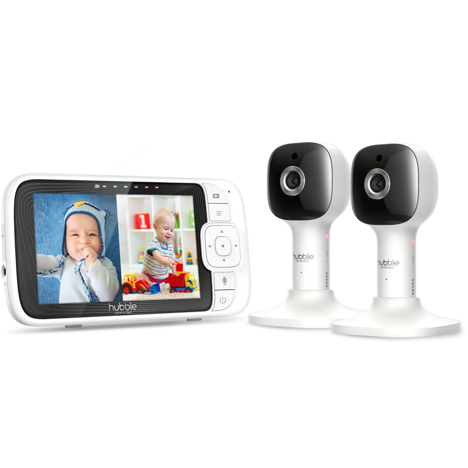 Hubble Connected Nursery PAL Cloud Individual Smart Wi-Fi habilitado para bebé Monitor con Visor de Unidad Principal de Color HD de 5 Pulgadas, 2 Unidades de cámara, Sonidos calmantes precargados,