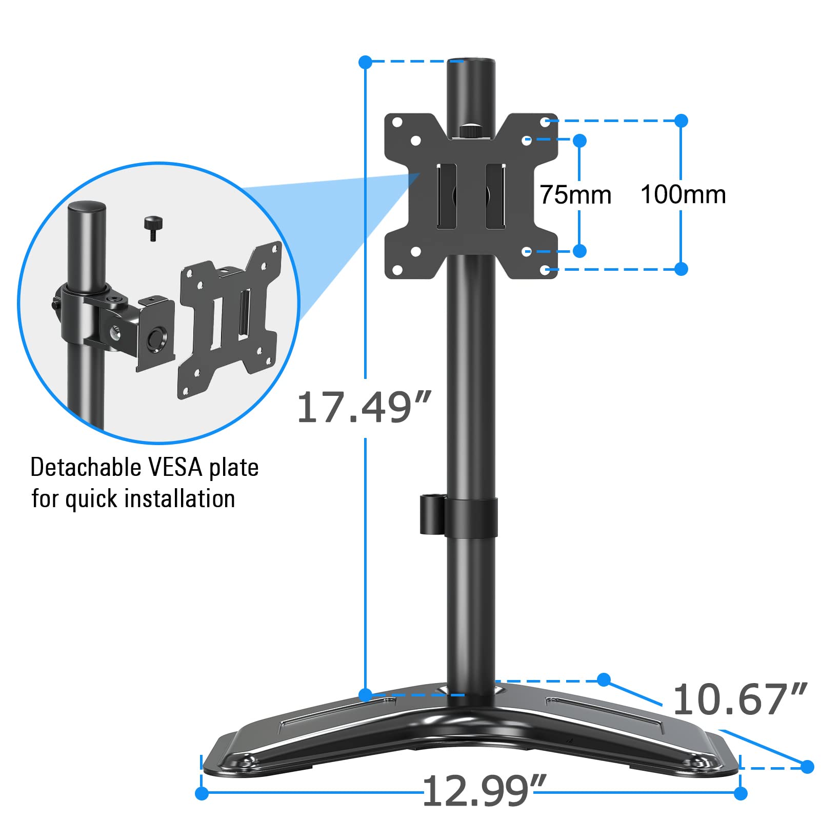 Soporte de Monitor Individual MOUNTUP Negro con Altura Ajustable y Rotación para Pantallas de Ordenador de 13 a 32 Pulgadas