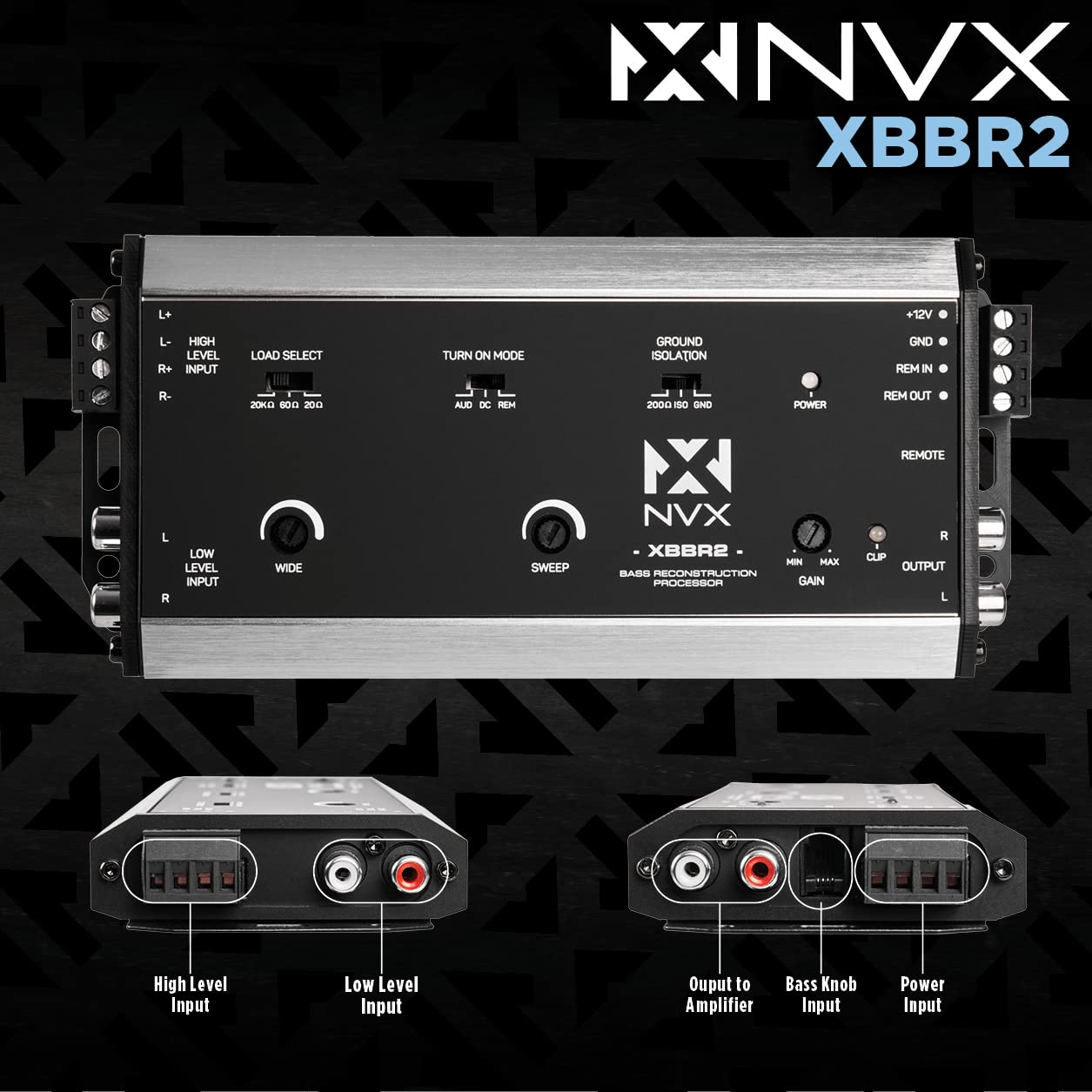NVX XBBR2 X-Series Procesador de restauración de graves de 2 canales y convertidor de salida de línea con coincidencia de impedancia y control de nivel remoto