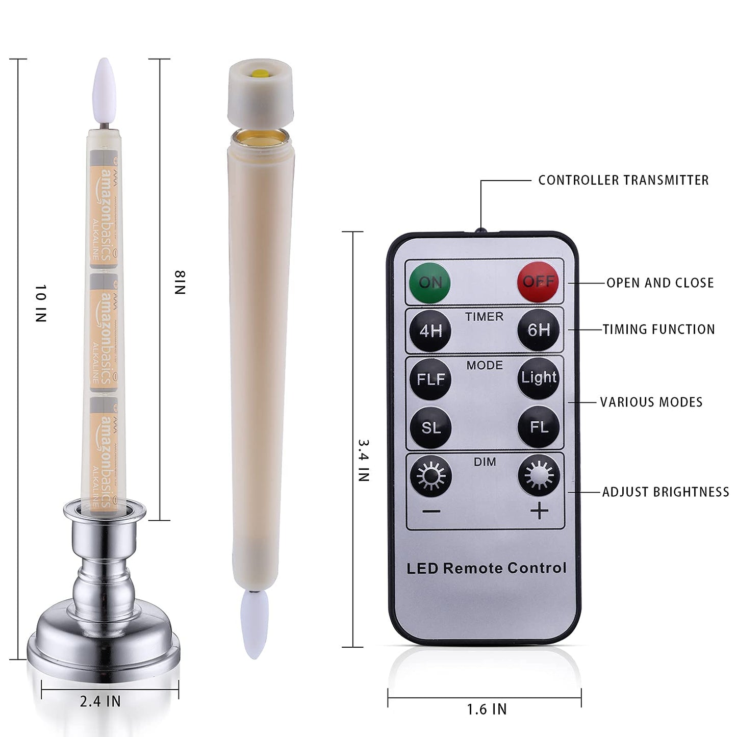 Juego de Velas LED 3D MIXALY Marfil con Temporizador Remoto y Candelabros Extraíbles