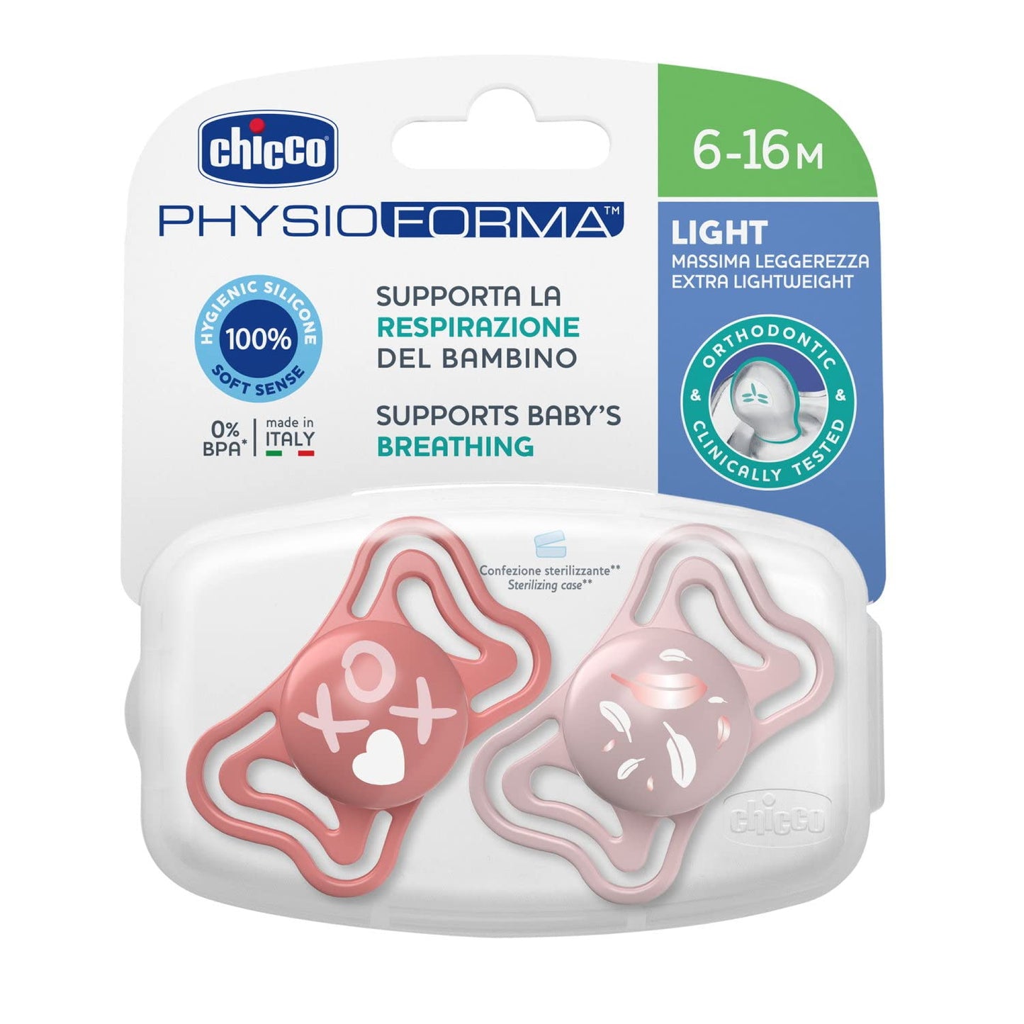 Chicco PhysioForma - Light Succhietto 6-16M Tettarella in Silicone Rosa, 2pz