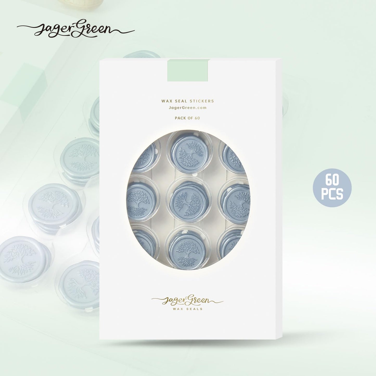 JAGERGREEN - Juego de pegatinas de cera con varios patrones de sellos, calcomanía azul para invitaciones de boda, personalizable, sellador de sobres, regalo de Navidad (árbol salvavidas, 60 piezas)