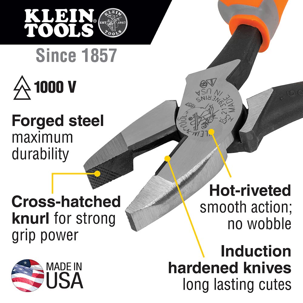 Klein Tools 9421R - Juego de alicates aislados de 1000 V con 3 pares de alicates, cortador de cables, pelacables y 2 destornilladores, 7 piezas