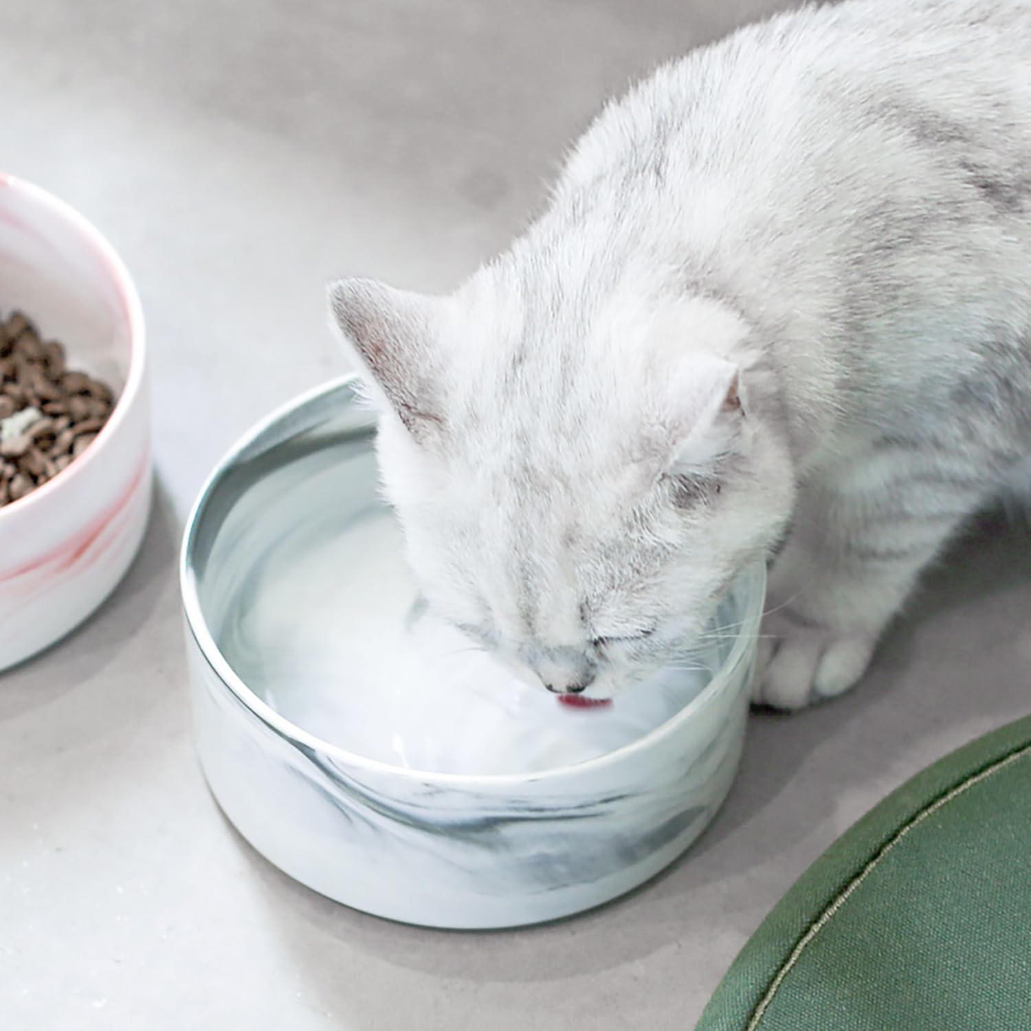 CHENGBAO Plato para Perro y Gato de Cerámica Marmolizada con Base de Estabilizadora (Rosa 1)