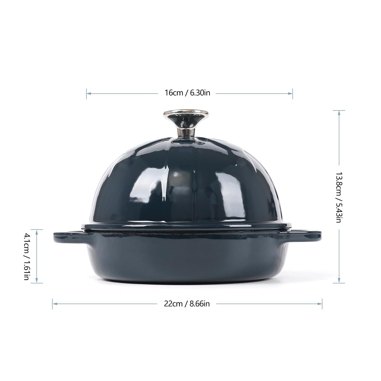HAWOK - Cloche de pan de hierro fundido, diámetro 6.3 pulgadas/16 cm, 0.57 cuartos de galón, molde esmaltado azul marino