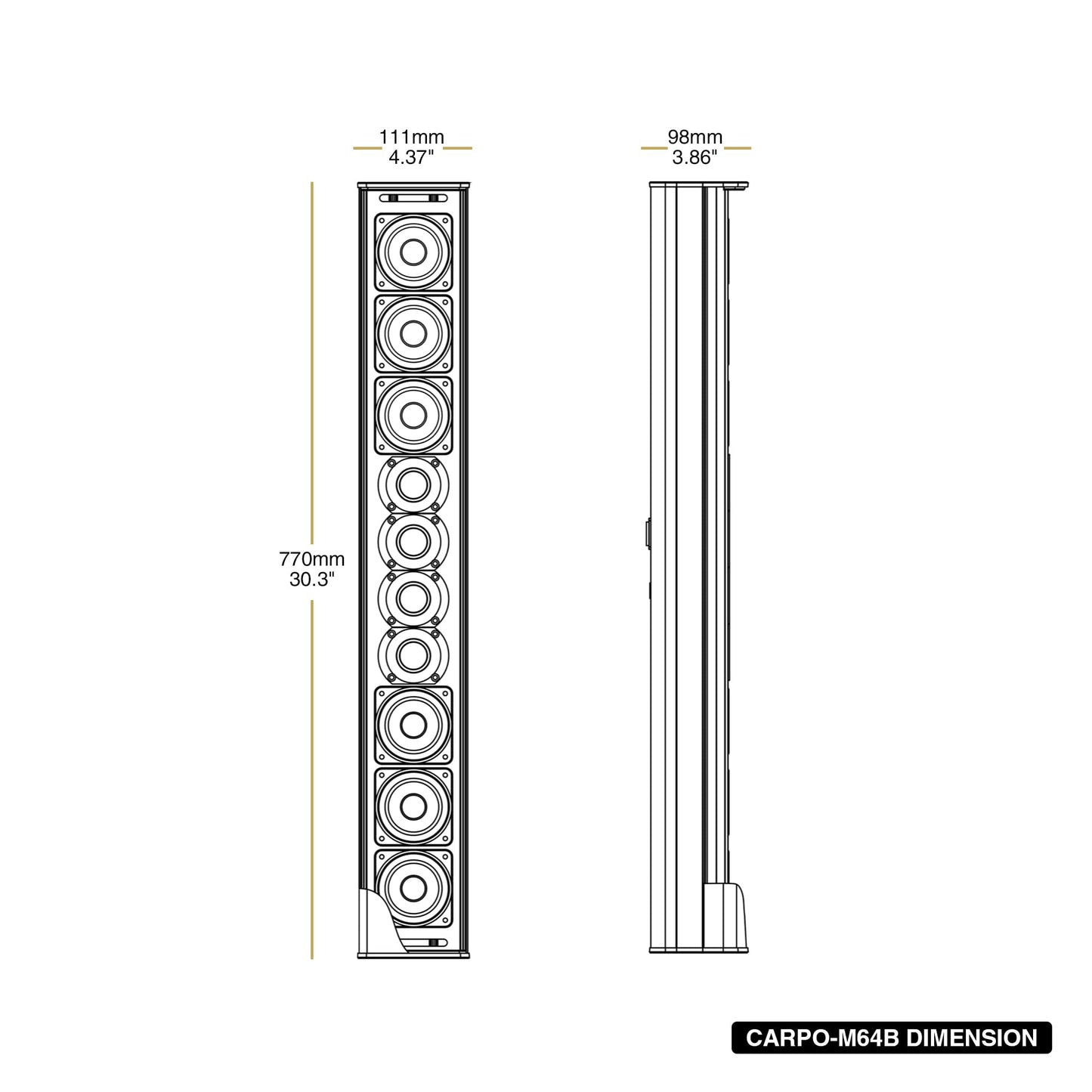 Sound Town - Altavoz de aluminio compacto resistente a la intemperie, con soporte de montaje en pared, 6 x 3 woofers, 4 x 1.2 cúpula tweeters, negro, para instalación en interiores y exteriores