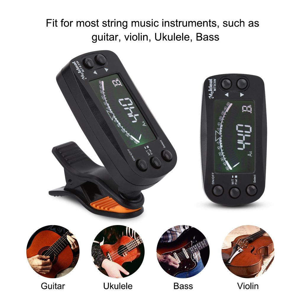 Bnineteenteam Clip On Guitar Tuner, 2 in 1 Guitar Tuner with Metrónomo, Digital Guitar Tuner with LCD Display, Portable Clip-On for Guitar, Bass, Violin, Ukulele, Musician, Student, Home Use
