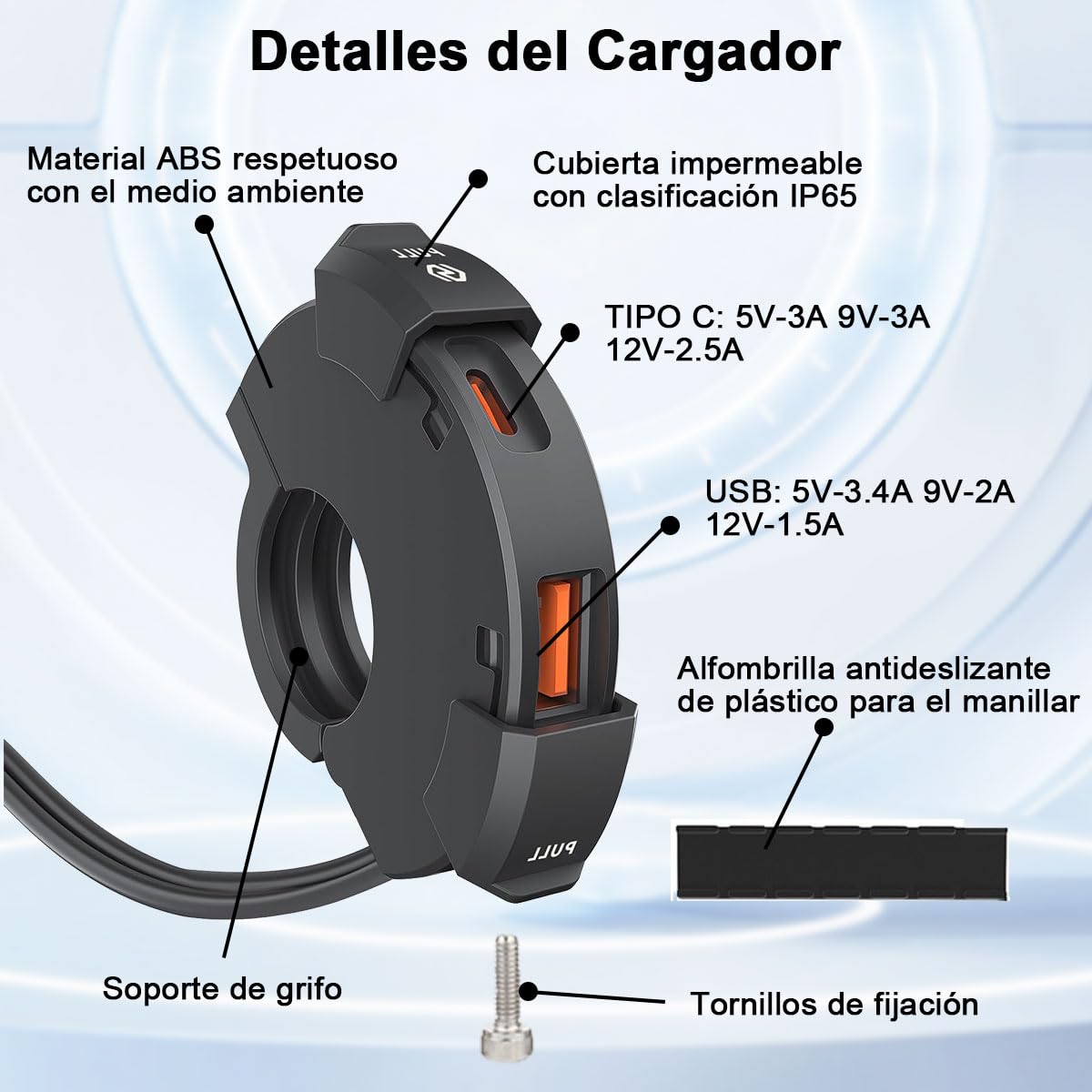 ADILIKADII Cargador de Teléfono para Motocicleta de 30W Tipo C PD y 18W USB A, Cargador Rápido Impermeable IP65 con Doble USB Carga Rápida, Accesorios para Motocicleta de Celulares Móviles Cámaras GPS