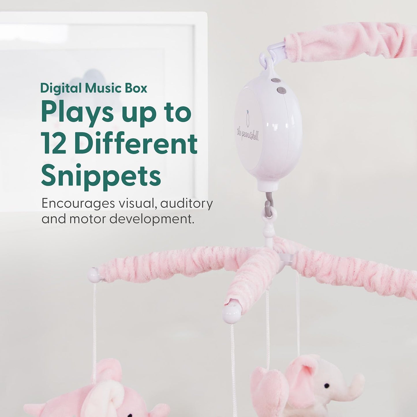 The Peanutshell Móvil de Cuna para Niñas - Móvil Musical Rosa Suave para Cuna de Bebé con 12 Canciones de Cuna, Lindo Elefante Decoración de Guardería Elefante Rosa para Bebé