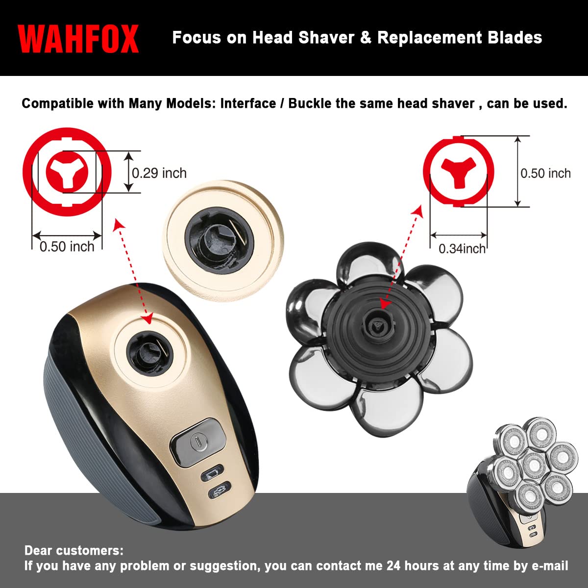WAHFOX 7D 7 cabezales de repuesto para afeitadora de 7 cuchillas 7D 7D de repuesto para afeitadora de barba eléctrica (plata)