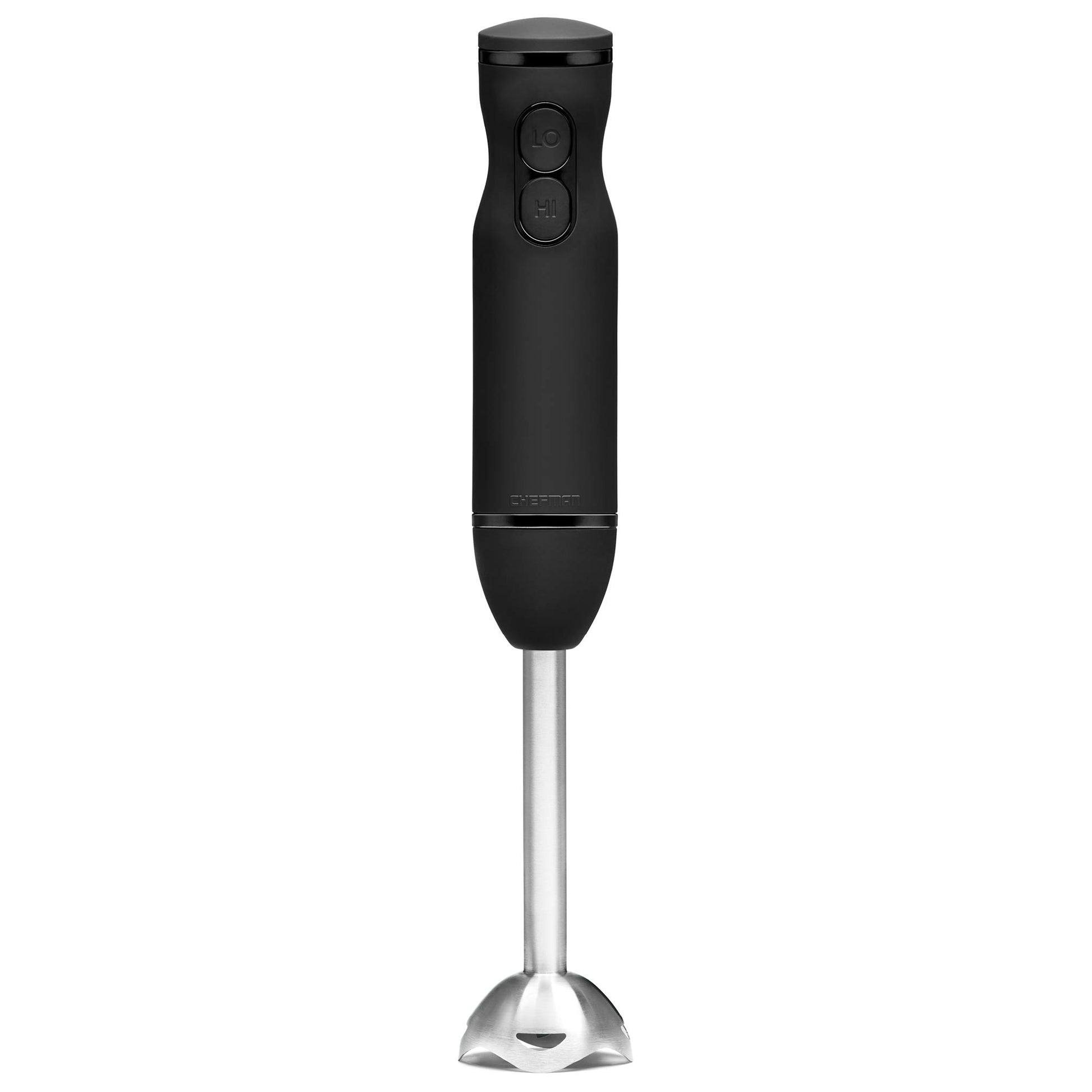 Chefman - Batidora de mano de inmersión, eléctrica, potente, cuchillas de acero inoxidable, para triturar hielo, control de 2 velocidades, para purés, batidos, malteadas, salsas, sopas, color negro