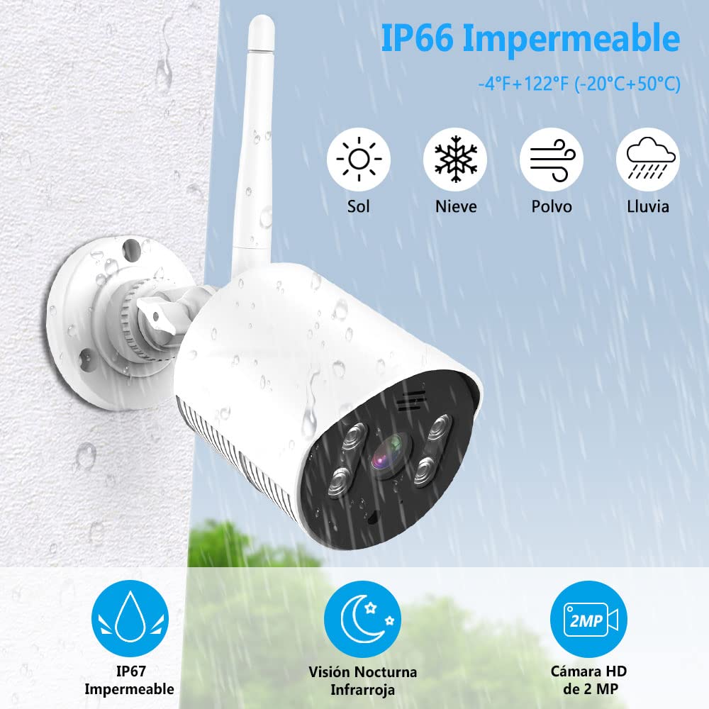 Kit de Cámara de Seguridad EASYTAO Blanco 8CH 2MP WiFi NVR con 4 Cámaras Visión Nocturna Impermeable